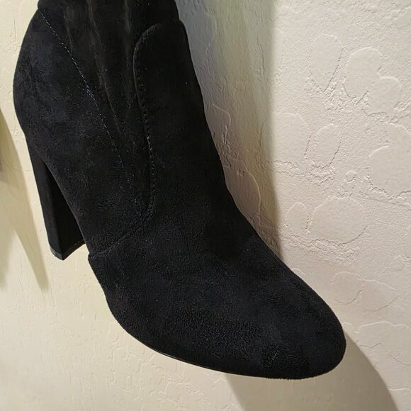 Viva Black Faux Suede Over the Knee Thigh High Heeled Winter Goth Boots Boot 39 - Picture 3 of 16